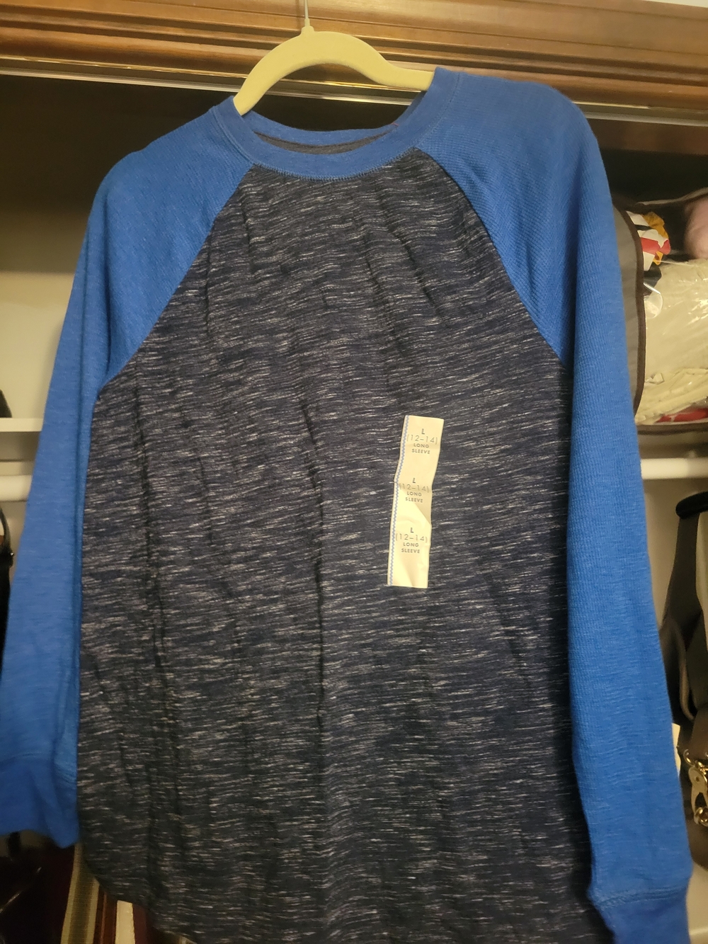 Cat & Jack Navy Heather Raglan Long-Sleeve with Bright Blue Sleeves